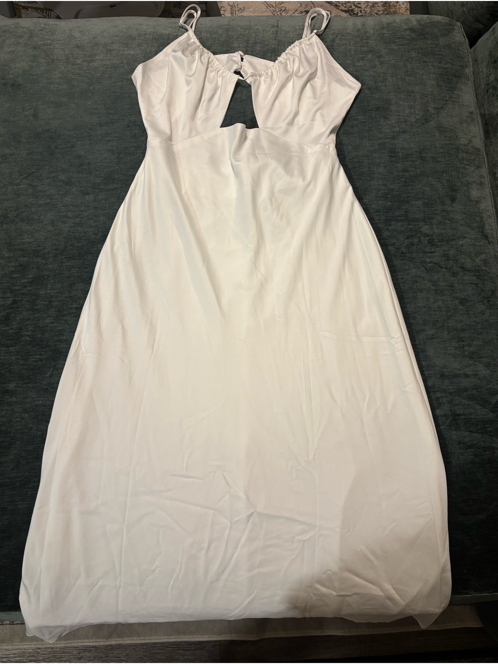 NWT Petal & Pup White Slip Dress with Front Cutout and Adjustable Straps
